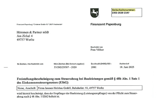 Freistellungsbescheinigung