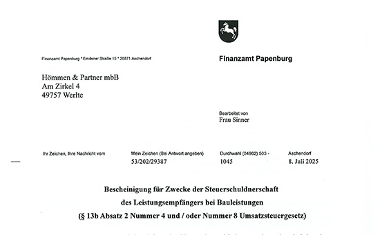 Freistellungsbescheinigung USt 1 TG